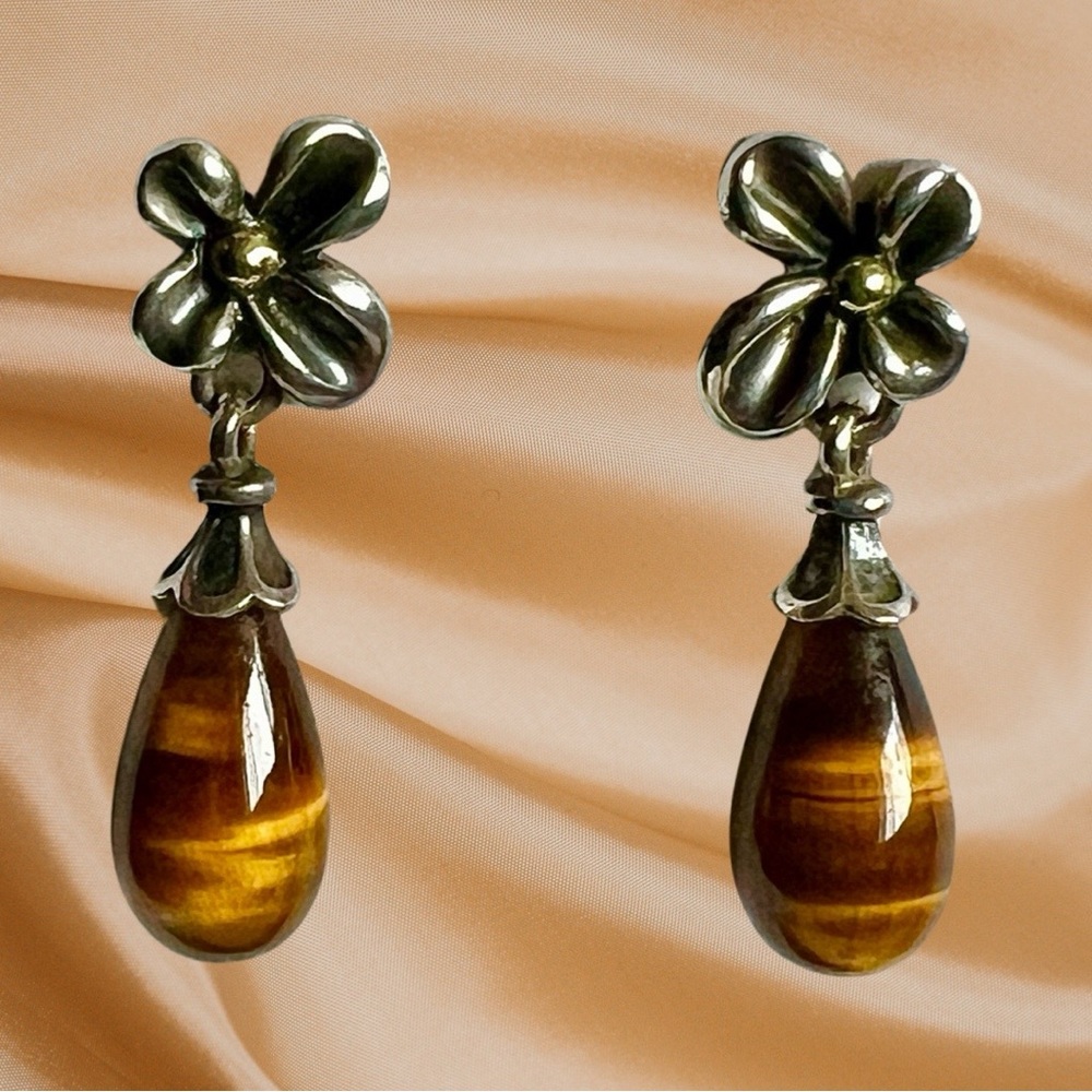 Ann King Sterling/18k Tiger Eye Drop Earrings